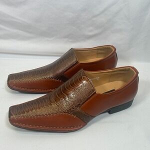 Alberto Fellini Loafers Mens 11 Dress Shoe Square Toe Brown Slip On Prague Croc
